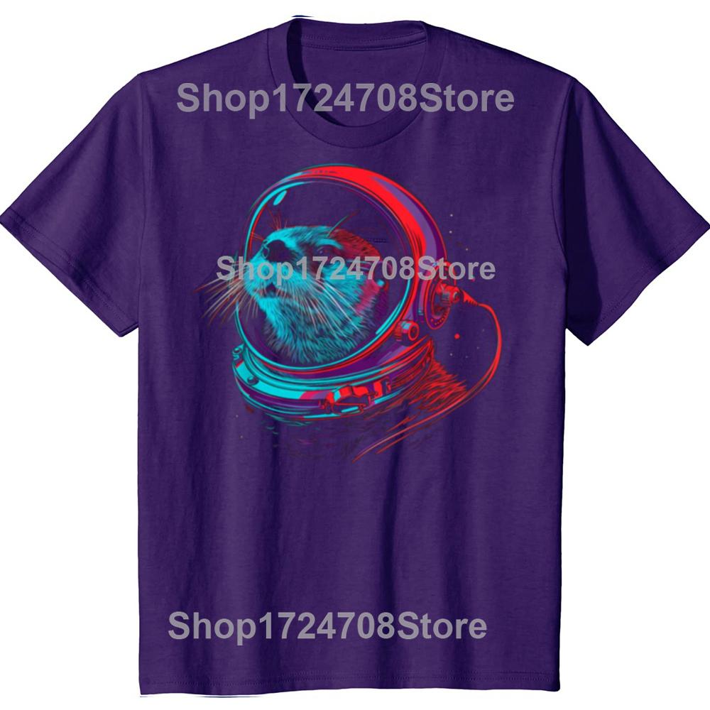 Otter Astronaut Funny Animal Sea Otter Space Graphic Tshirts Men Fashion Casual Tshirt 100 Cotton Loose Oversized T Shirt