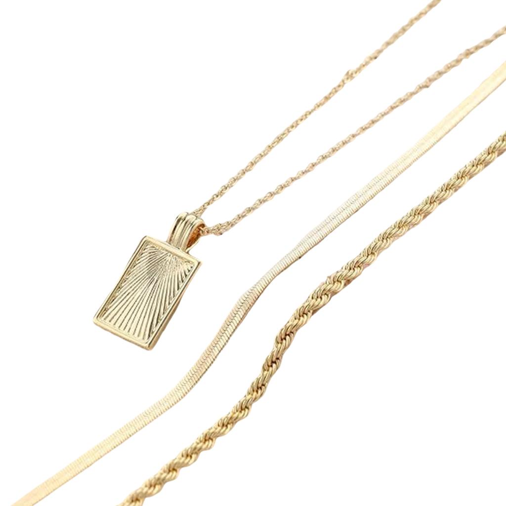 Elegant Layered Gold Color Necklace Stackable Clavicle Chain Handmade Rectangular Pendant Neckchain Jewelry for Women