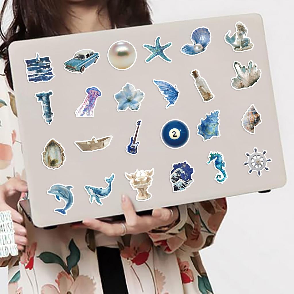 50 Silver Blue Ocean Ins Graffiti Stickers Decorate Guitar Notebook Suitcase DIY Waterproof Stickers