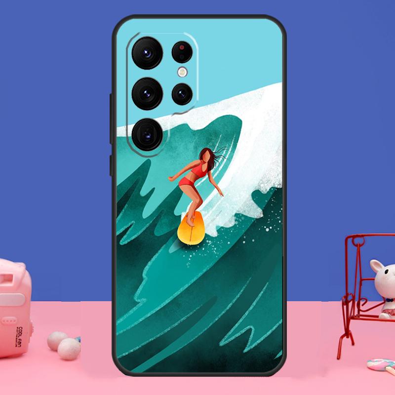 Surfing Wave Case For Samsung Galaxy S24 Ultra S23 S22 S21 S20 FE Note 20 S8 S9 S10 Note 10 Plus Cover