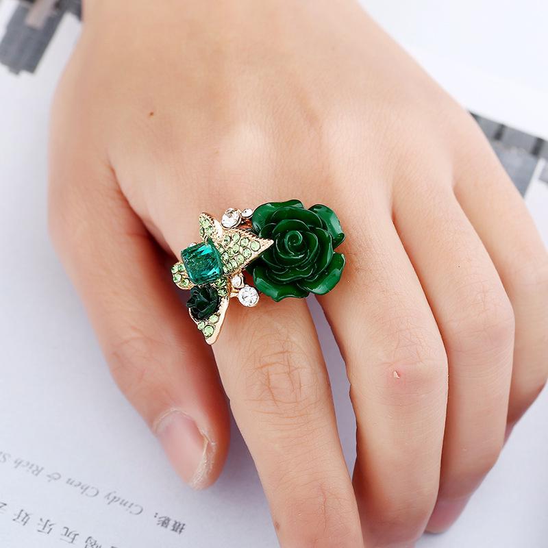 Buy Women Girl Ring Rhinestone Butterfly Alloy Inlay Crystal Flower