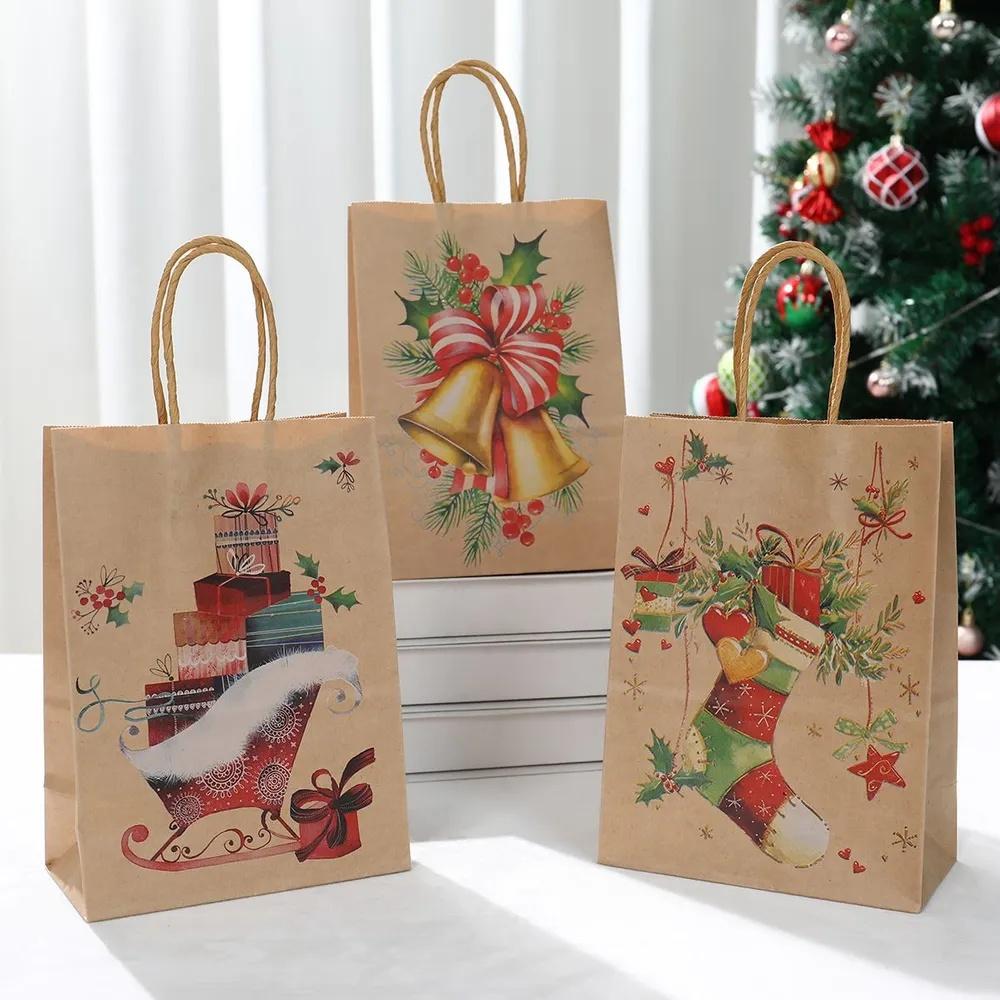 Christmas Santa Claus Snowflake Kraft Paper Handbag Marry Christmas Party Decor For Home