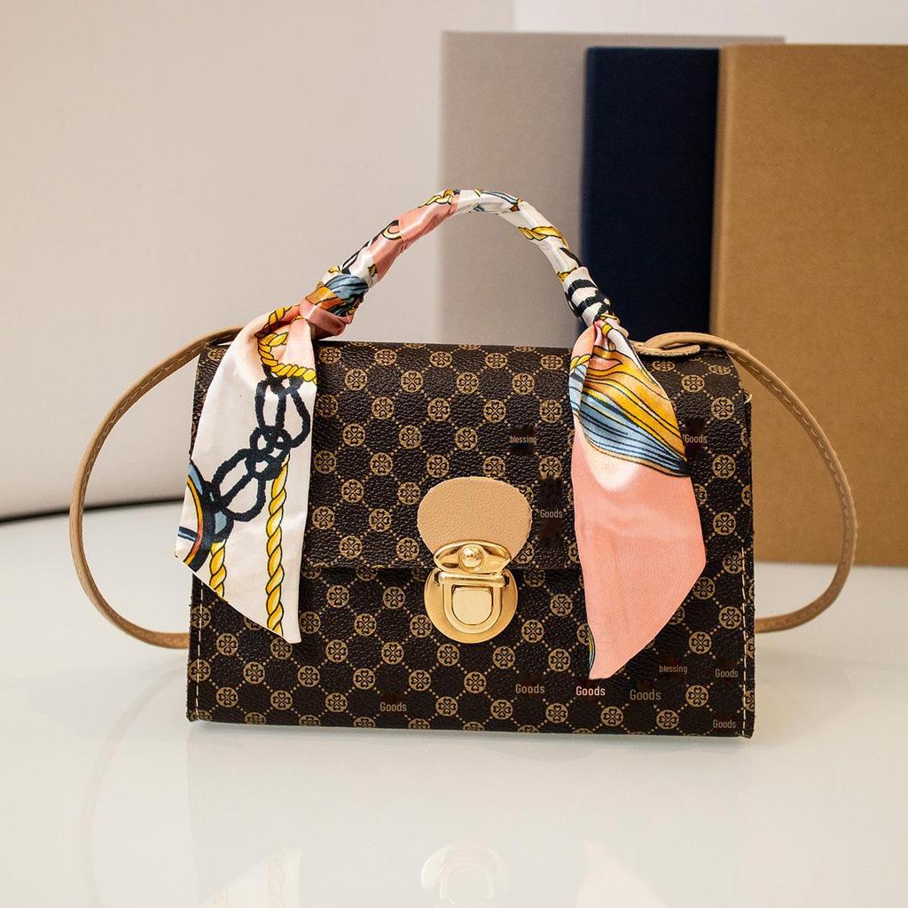 2022 New Retro Printed Silk Scarf One-Shoulder Crossbody Square Bag - Women's All-Match Casual Bag