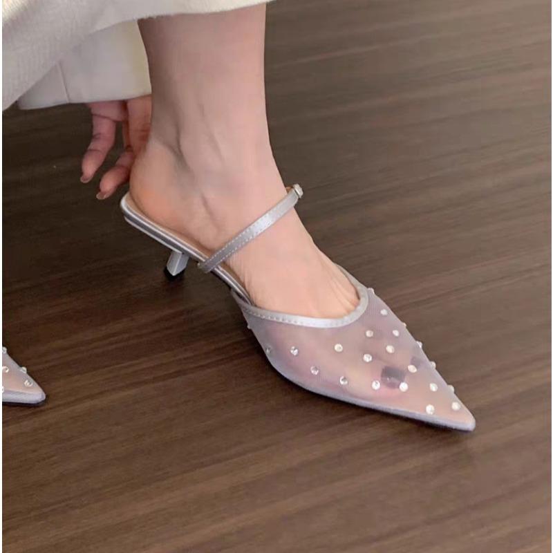 

Fashion Women s Pointed High-Heel Sandals Pointed Closed Toe Slip on Dress Shoes with Buckles for Women Girls Going Beach Side Wear 42 серебряный