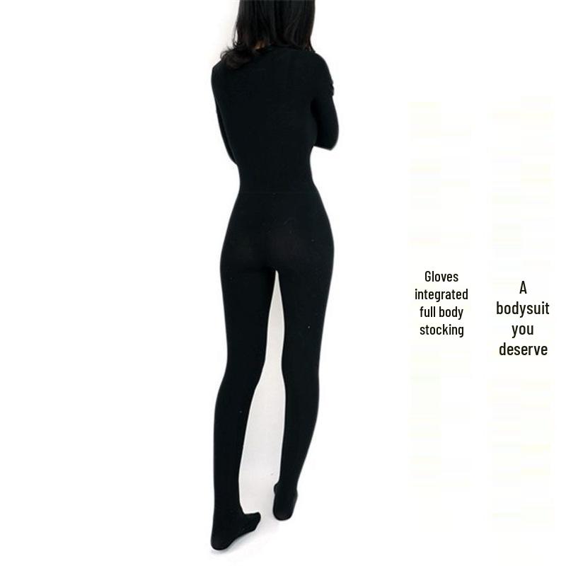 Unisex Übergröße Durchsichtiger Bodystocking mit Handschuhen und Strumpfhose für Crossdressing