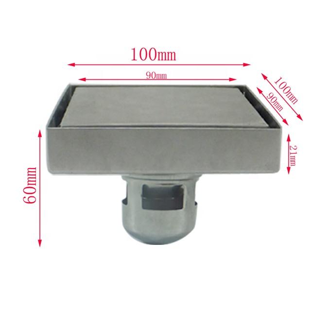 China Factory Supplier 4 Inch Stainless Steel Shower Room Floor Drain Square/Tile Insert Concealed Floor Drain (Silver,Stainless Steel)