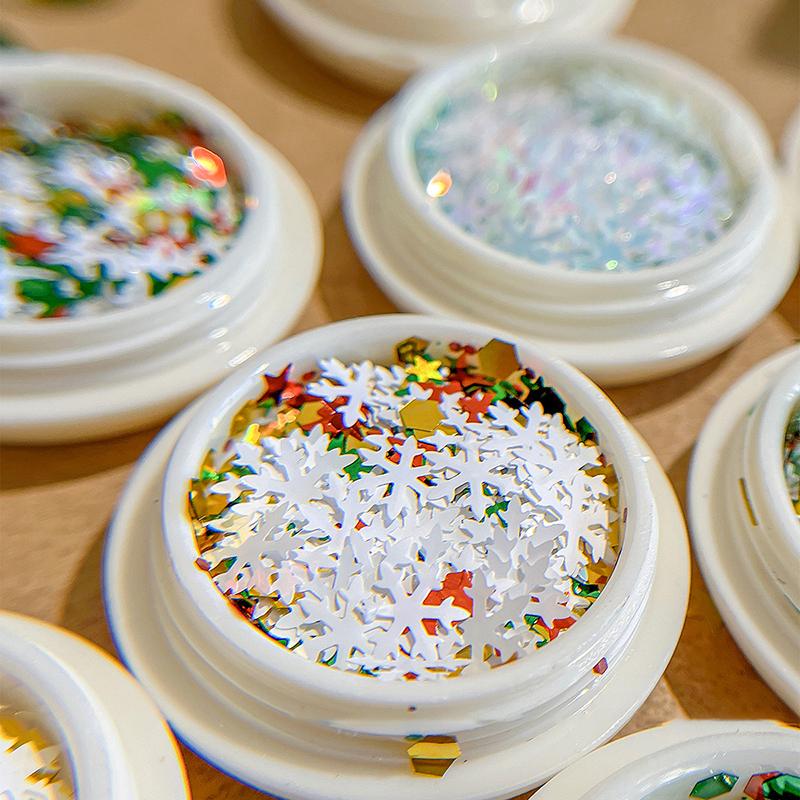 3D Christmas Snowflakes Metal Nail Glitter Sequins Mixed-Design Hollow-Out Snow Flakes 3D Xmas Snowflakes Decor