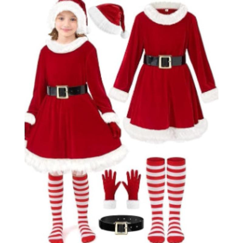 New Christmas Costume Girl Santa Dress Kids Mrs. Claus Clothing Stage