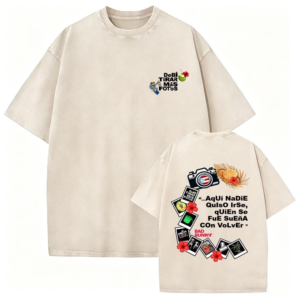 Vintage Acid Washed Rapper Bad Bunny Tshirt Debi Tirar Mas Fotos DTMF Tshirts Men Women Hip Hop Retro Short Sleeves T Shirts