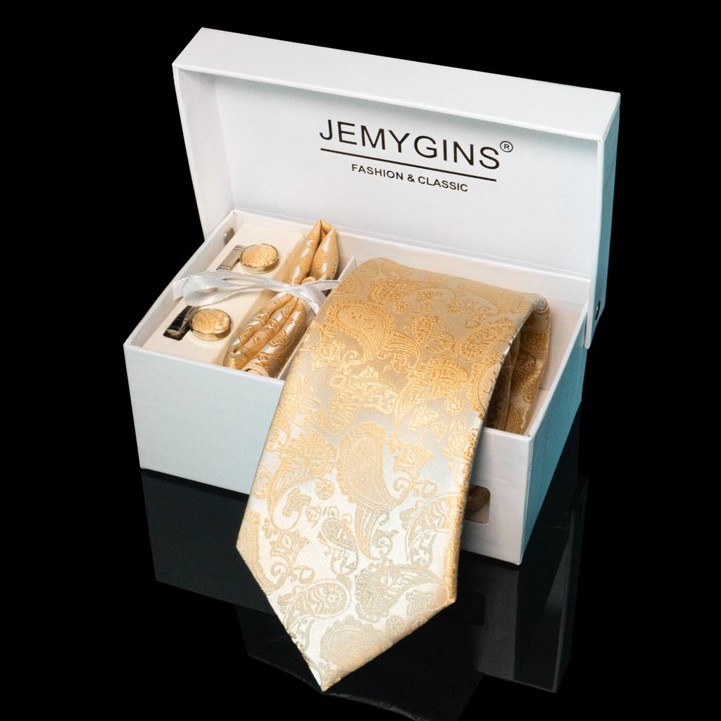 [JEMYGINS] Men's Tie, Paisley Pattern, Pin, Cufflinks, Pocket Square, Business, Job Hunting, Wedding, Entrance Ceremony, Graduation Ceremony,