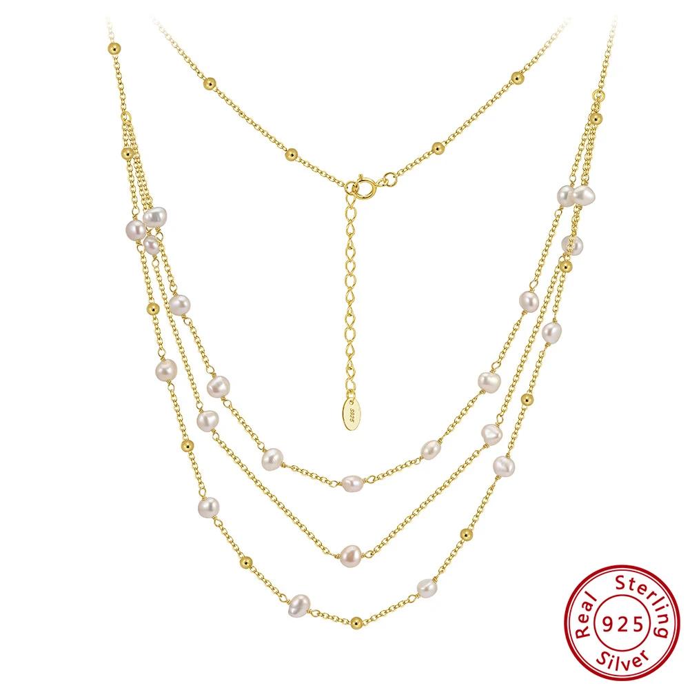ORSA JEWELS Multi-Layer Natural Pearls Necklace 925 Sterling Silver Trendy Layered Pearl Choker Chain for Women Jewelry GPN89