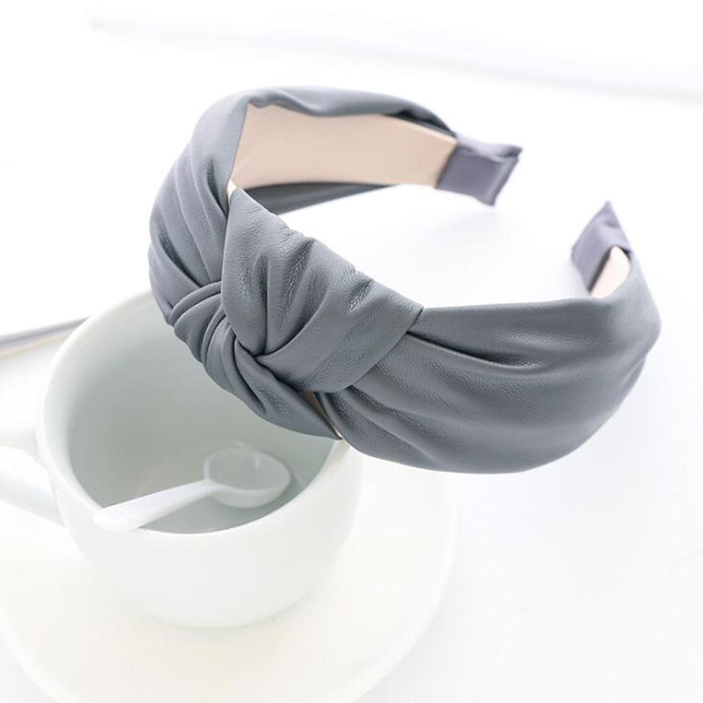 PROLY New Vintage Women Headband Wide Side PU Leather Hairband Center Knot Casual Headwear Adult Hair Accessories