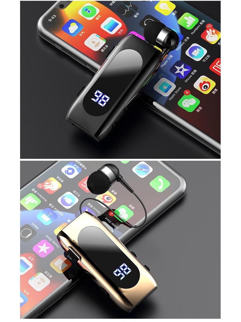 Bluetooth Wired Headset with Ultra-Long Battery, Single Ear, In-Ear Design, Vibration Alert, and Retractable for Business Calls.