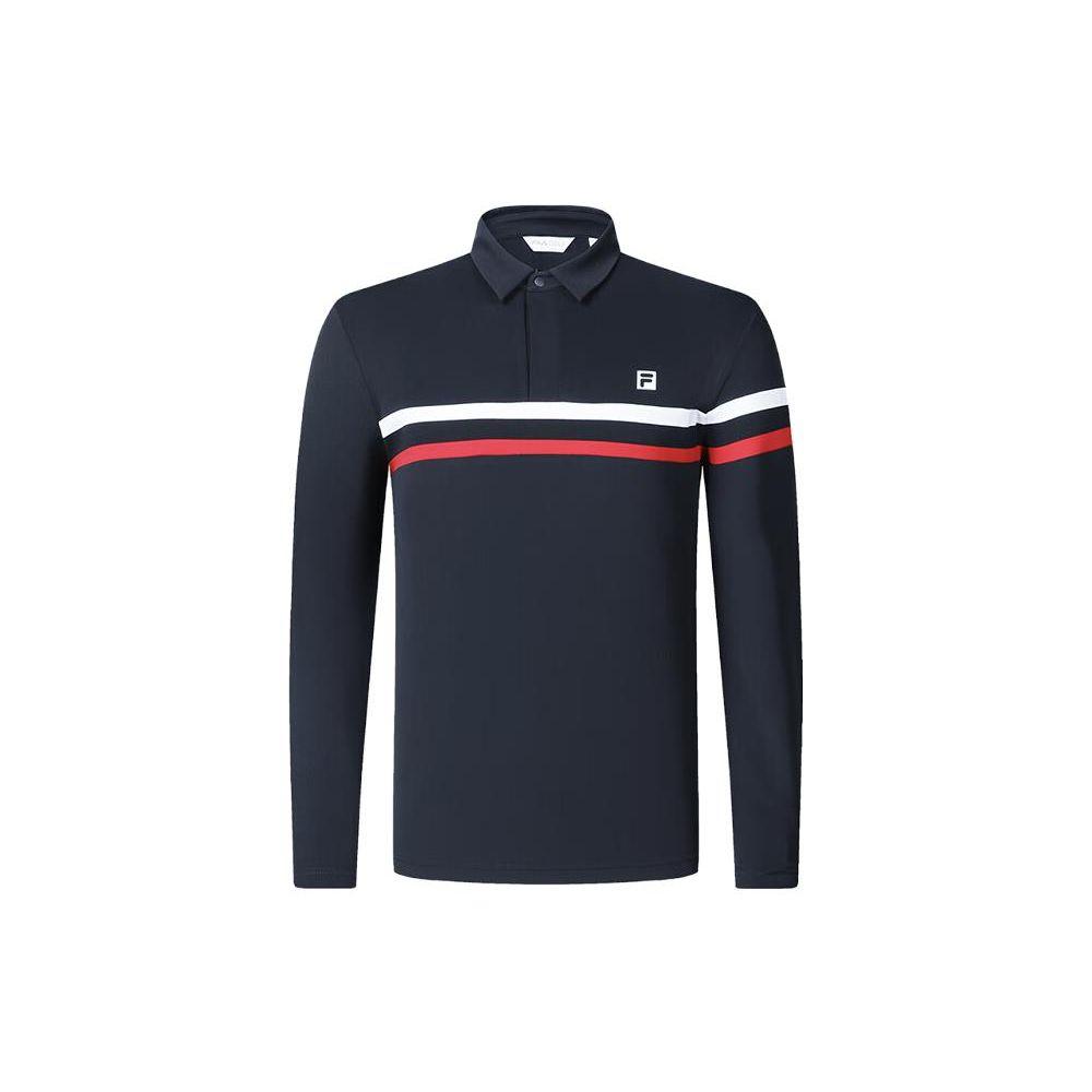Fila Golf Series Color Block Knitted Long Sleeve Polo Shirt Men Tops Legendary-Blue A11M415217F-NV