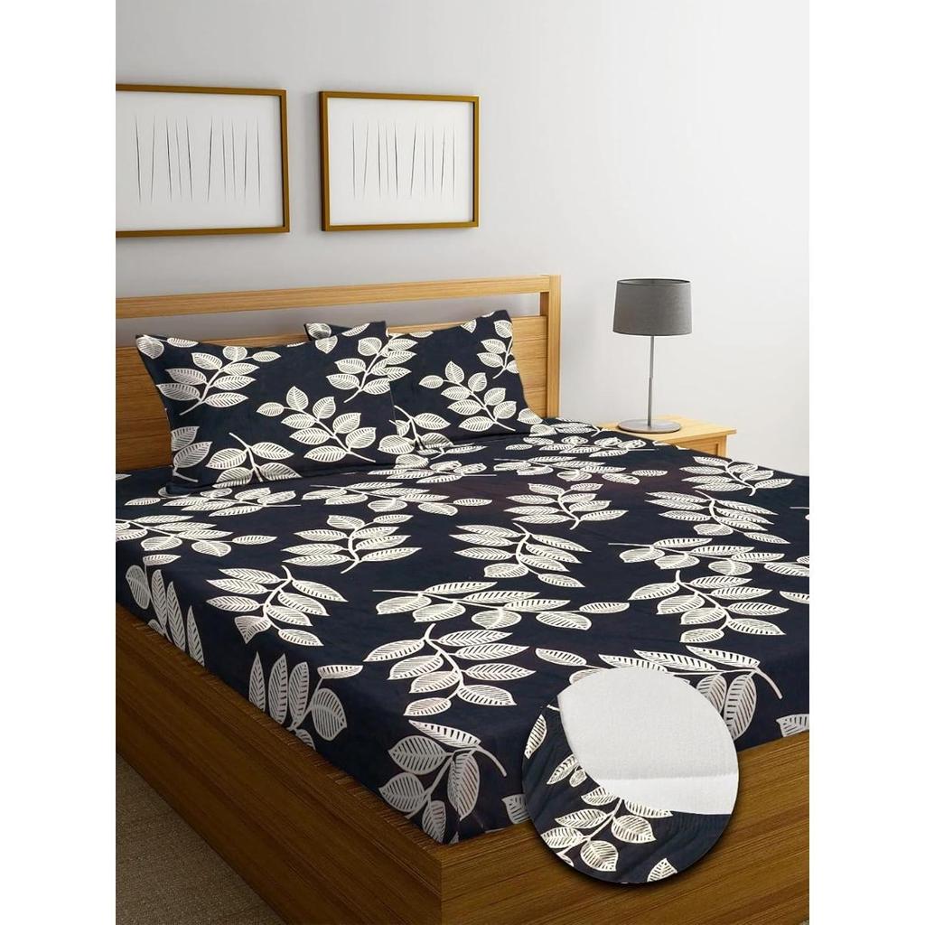 Premium Cotton Elastic Fitted Bedsheets  | Size: Bedsheet - 198.12CM x 182.88CM + 25.4CM (Drop) Pillow Cover -  46 cm x 68 cm
