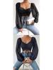 Summer V-Neck Chiffon Lantern Sleeve Drawstring Top