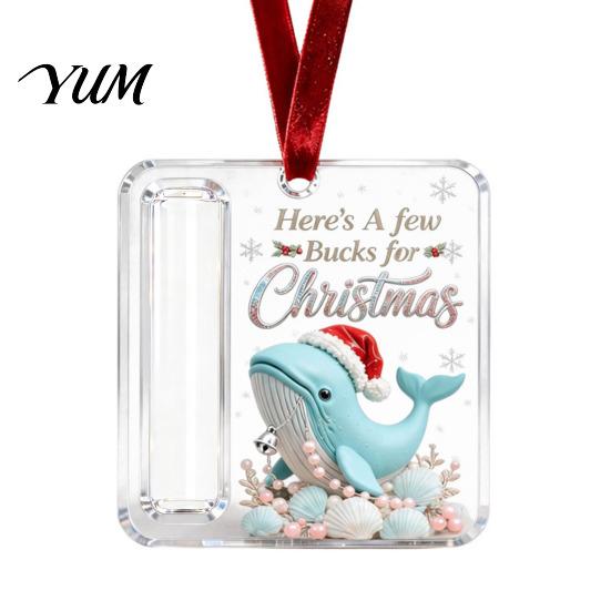 Money Gift Ornament Christmas Acrylic Holder Ornament, Xmas Holiday Cash Transparent with Slot, Tree Hanging Decoration