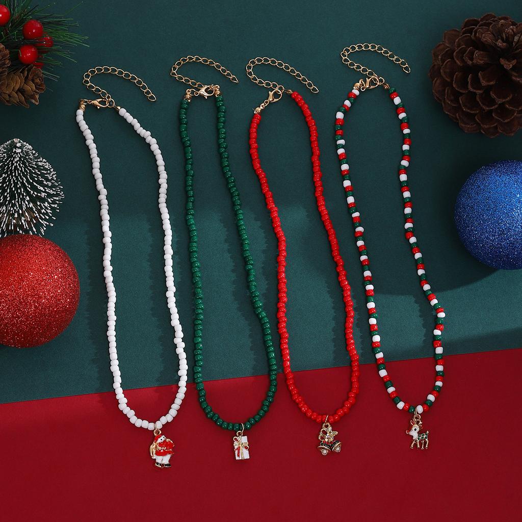 Santa Claus Crutches Christmas Hat Snowman Beaded Necklace Creative Niche Christmas Set