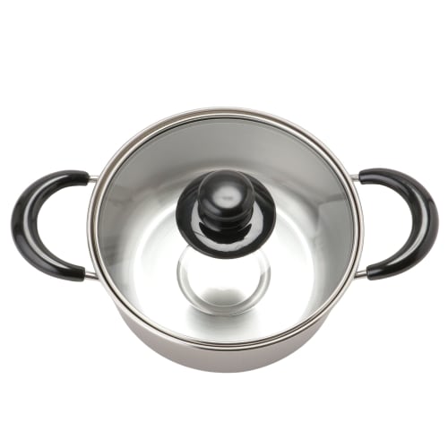 Maruyama Giken Regula 18cm Double-Handled Pot with Glass Lid, Stainless Steel, Induction and Gas Stove Compatible, Made In Japan, Tsubame-Sanjo, RE-60