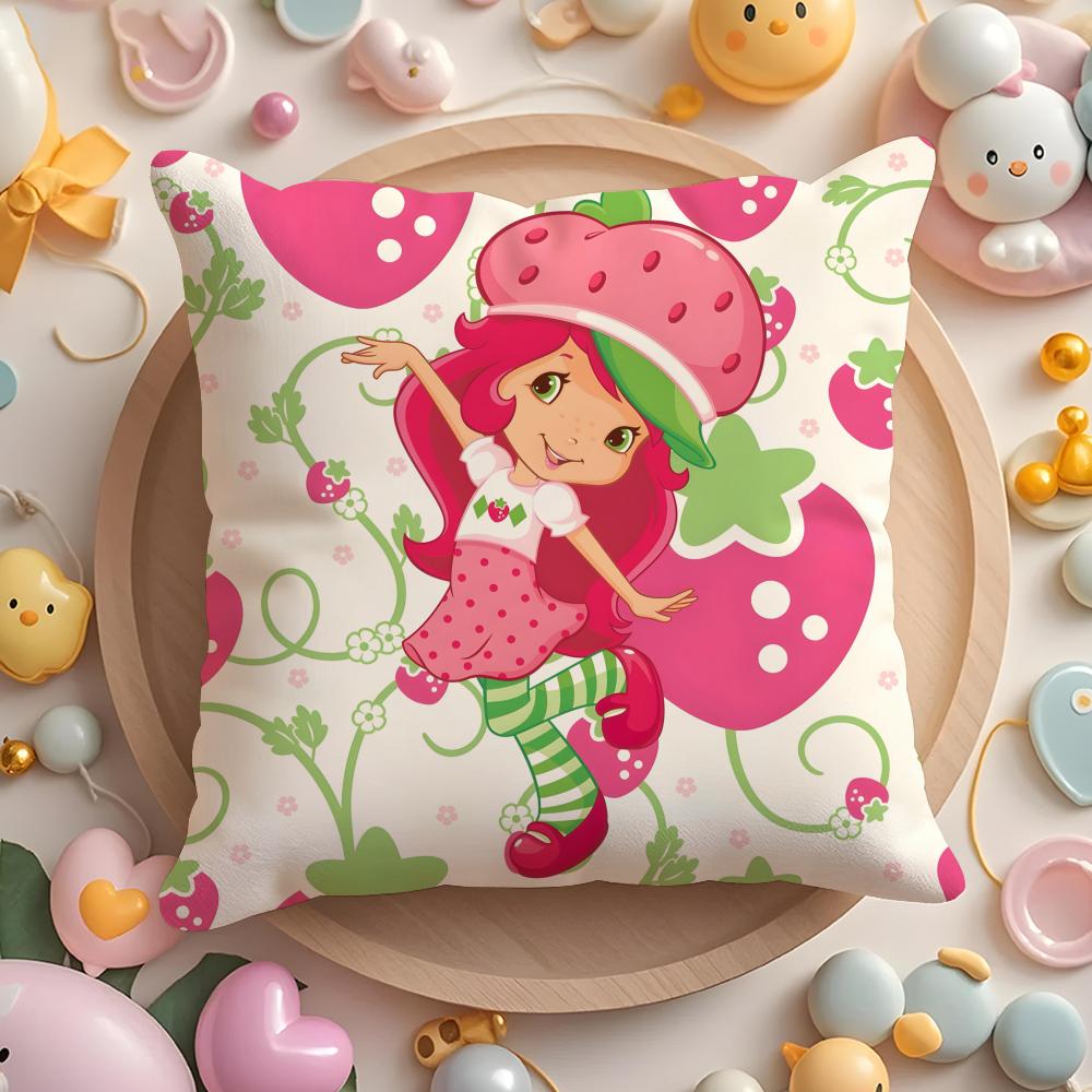 Cartoon S-Strawberry S-Shortcake Cushion Cover Home & Car Multi-Scene Pillow Cover - Reversible, Soft & Durable for Daily Use