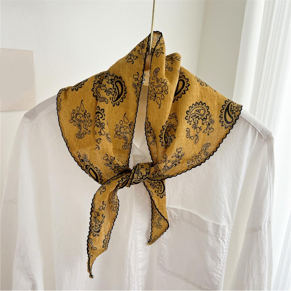 Scarf Women Cotton Linen Neck Head Scarves Headscarf Small Shawl Small Flower Thin Neckerchief Triangle Scarf Hair Scarf INS