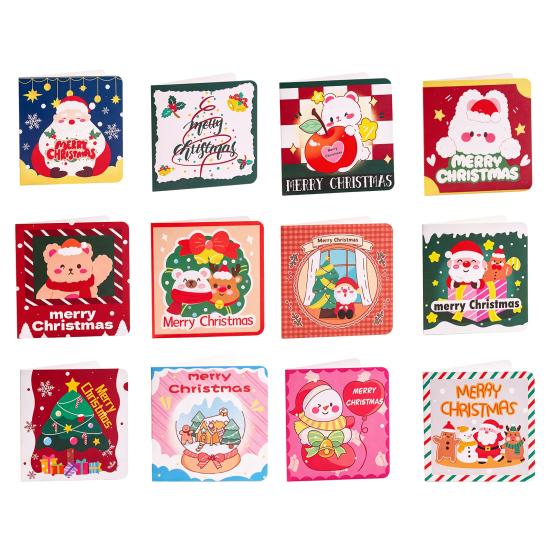 Christmas Party Favors 10Pcs Merry Greeting Cards Set, Folding Cartoon Blank Note Cards, Festive Blessing for Holiday Gift Paperboard