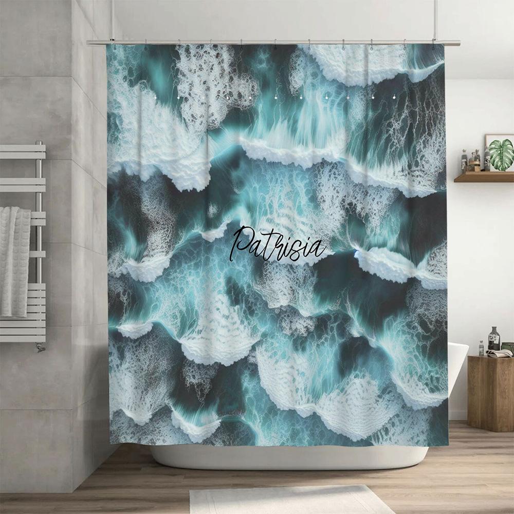 Patricia Oceanic Blue Shower Curtain Waterproof Fabric with Personalized Name  for Bathroom Decor