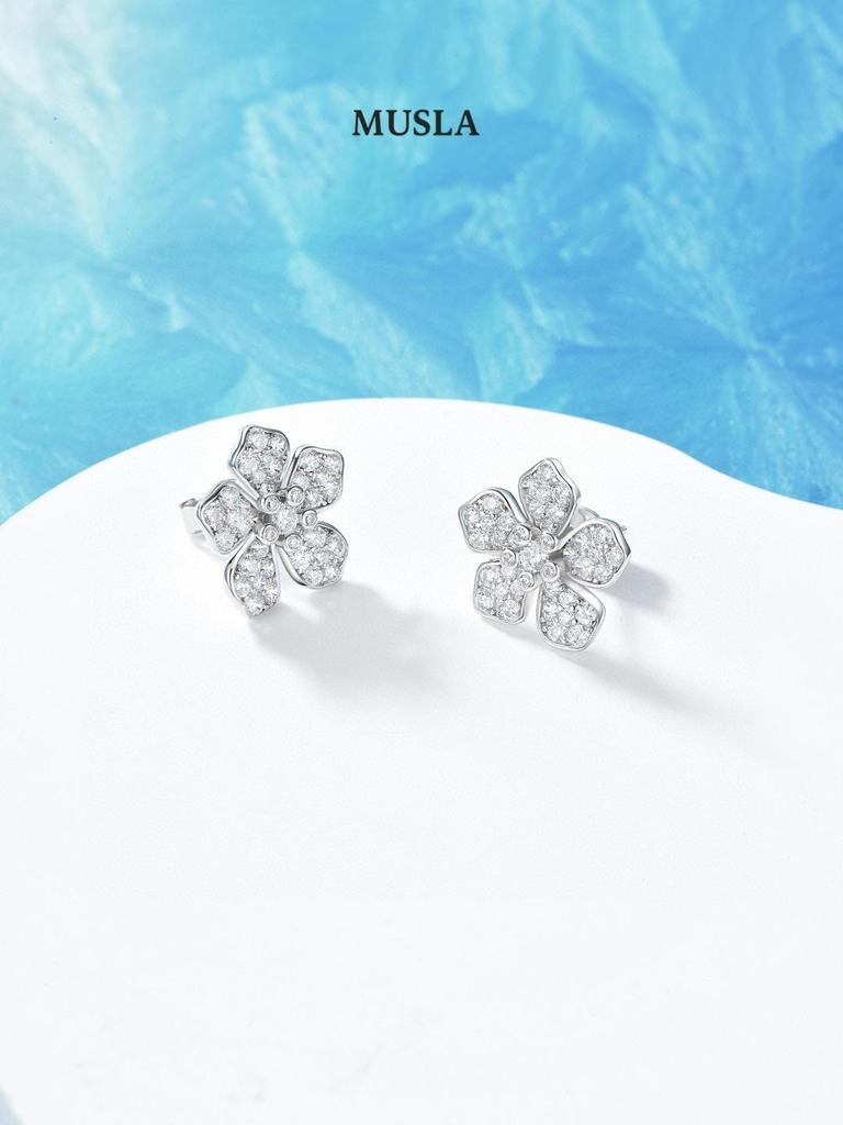 Musla Design Jewelry Stud Earrings For Women 925 Sterling Silver Earrings Zircon Fashion Flower Style Hoop Earrings