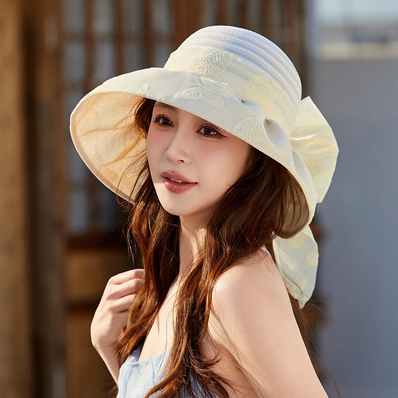 New sun hat women's summer mesh bow UV protection face cover fashion sun hat