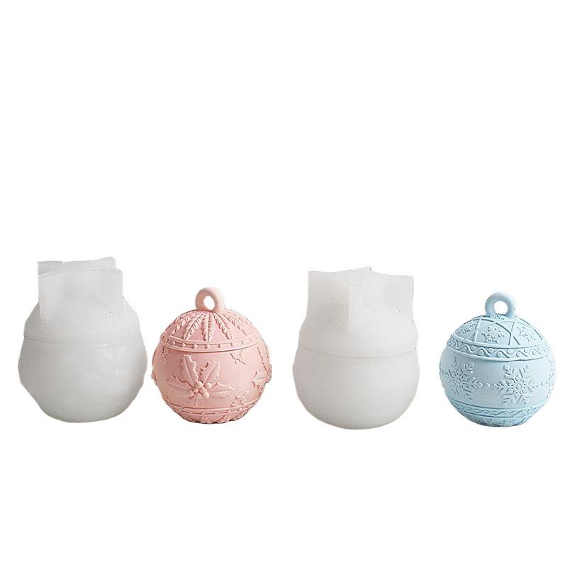 DIY Handmade Concrete Relief Snows Berry Scented Candle Vessel Molds Xmas Decor Christmas Round Ball Jar Silicone Mold With Lids