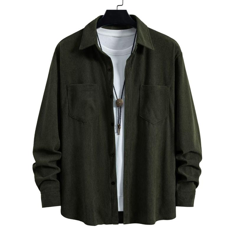 

Мужские вельветовые рубашки с длинным рукавом, однотонные, удобные, повседневные рубашки для активного отдыха, уличные топы 2XL армия зеленый