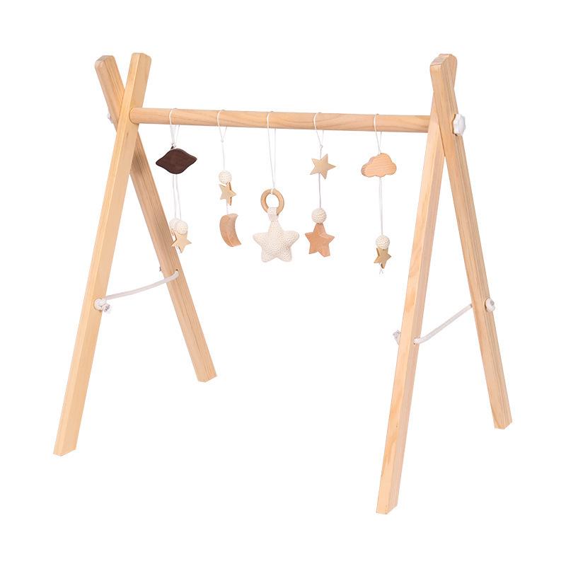 Nordic Style Wooden Baby Fitness Rack with Hanging Ornaments and Bells