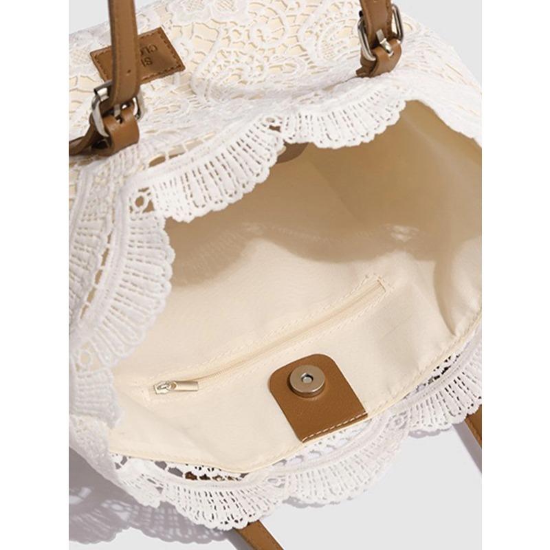 Fairy Style Lace Tote Bag, Large Capacity Bucket Woven Bag, Fashiable and Versatile Shoulder Bag