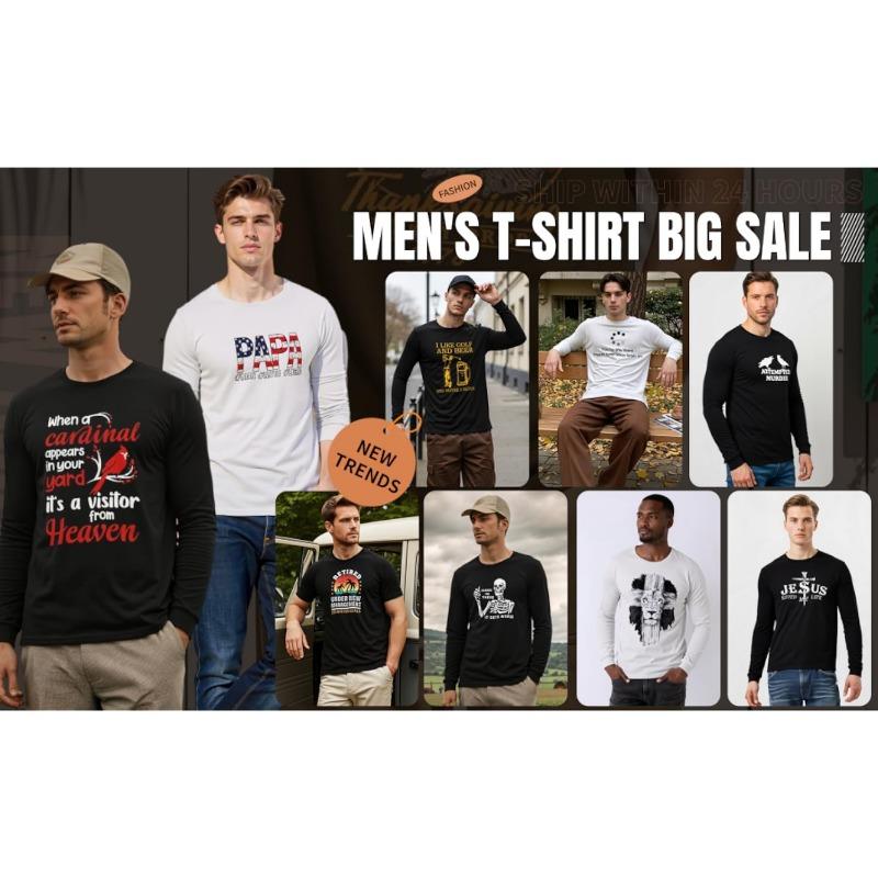 Men's Long Sleeve T-Shirt Graphic Tees for Men Funny Winter Fall Holiday Family Match Shirts Basis Tops Blouse