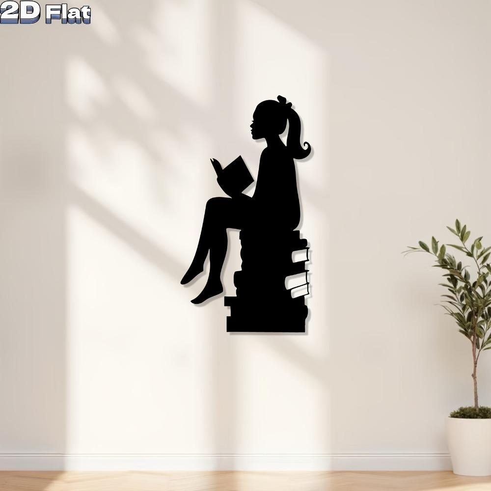 Iron Wall Art Silhouette Reading Girl Metal Sculpture Halloween Gift Modern Home Decor