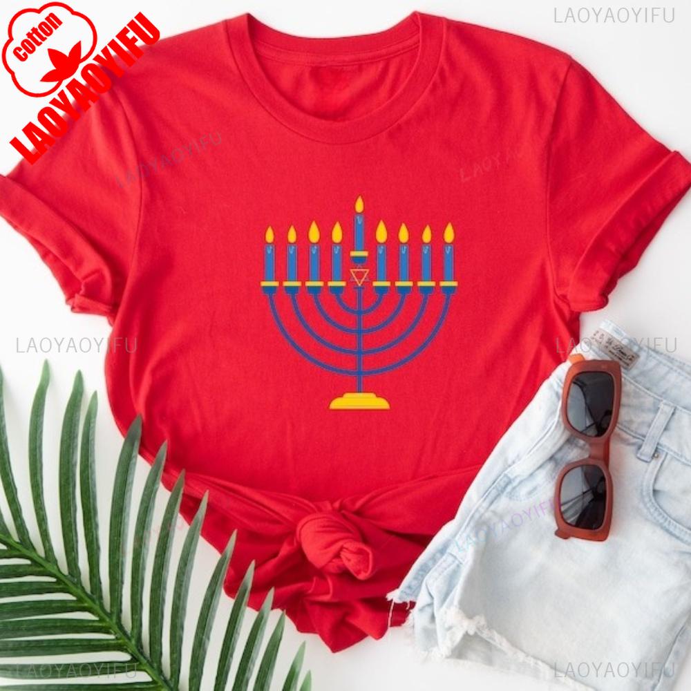 Hanukkah Unisexorah Shirt Jewish Holiday Celebration Tee Candelabrum Graphic Printed Tshirt Contracted Design Unisex Women Casual Tee S
