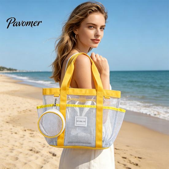 Large Beach Bag Mesh Tote Bag, Family for Toys Women Pouch & Vacation Essentials, Quick Drying Sand-proof Waterproof Storage Travel