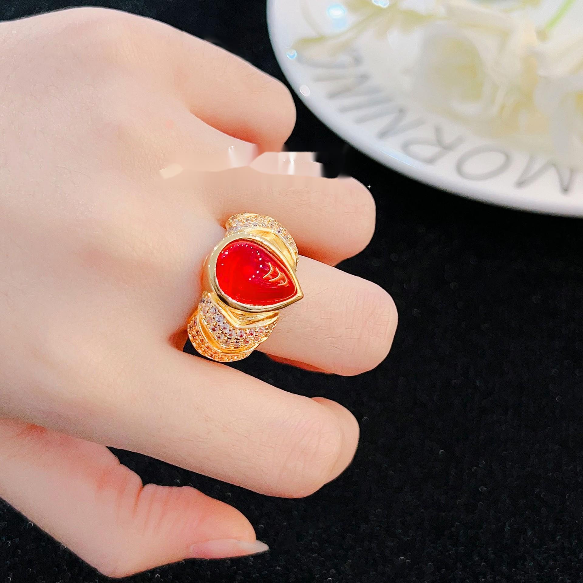 

Кольцо BELLA BOX Luxury Palace Style с разноцветным цирконием в форме голубиного яйца, подходит для повседневной женской вечеринки, модных ювелирных изделий Adjustable Opening красный