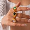 Stainless Steel Square Crystal Ring Zircon Exaggerated Ring  Gift for Girlfriend