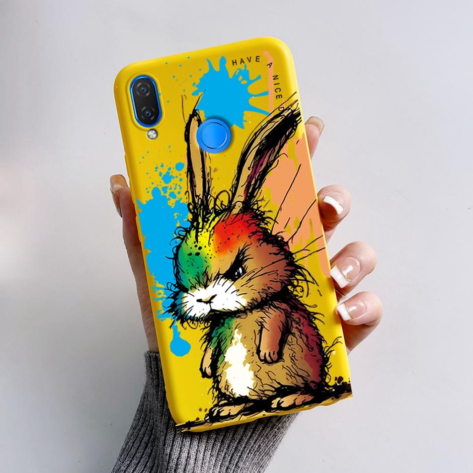 Cute Rabbit Photograph Phone Case For Honor 10 Lite Liquid Silicone Cover Shell For Huawei P smart 2019 Graffiti Bumper