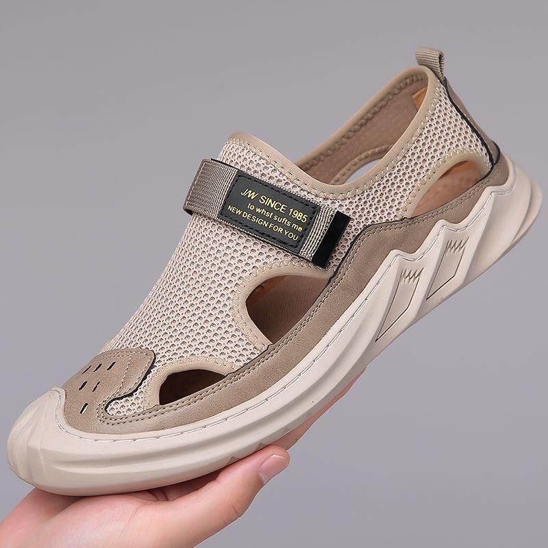 Men's Rubber Sandals Summer Outdoor Beach Casual Toe Hole Shoes Breathable Platform Wedge-shaped Thick Soled Round Toe Sandals