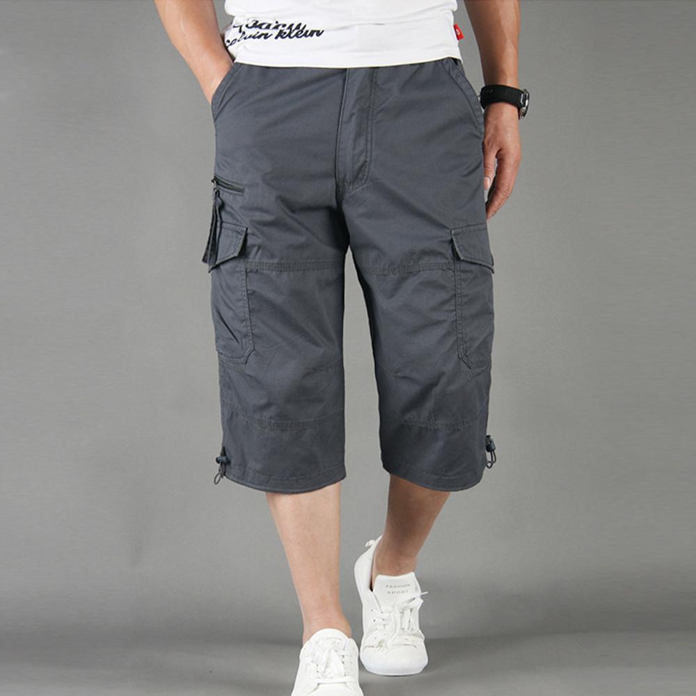 

Men s Cargo Shrots Solid Color Loose Casual Pants Elastic Waist Large Size Outdoor Spring Summer Multi Pocket Shorts S сірий