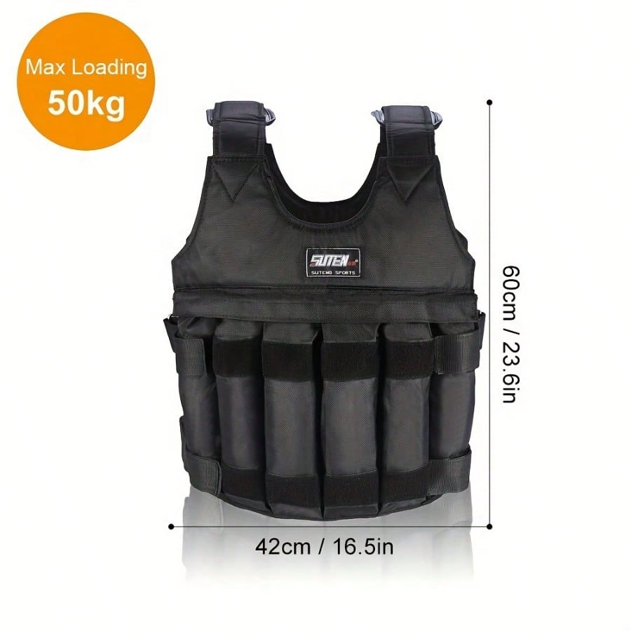 Fitness Adjustable Weight Vest Black Oxford Fabric with 12 Pockets for Men and Women, Perfect for Running, Strength Training and Exercise