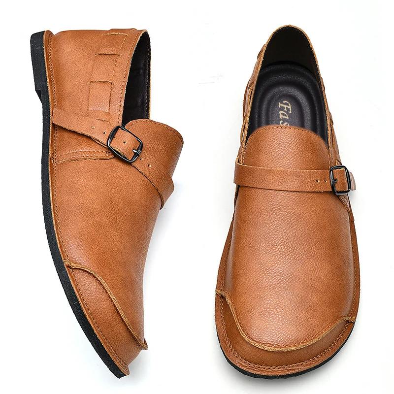 Retro Style Men Loafers Genuine Leather Casual Shoes Handmade Breathable Mens Driving Shoes Comfort Man Slip on Flats