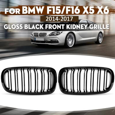 1 pár autó fényes fekete első lökhárító dupla 2 léc veserács BMW F15 F16 X5 X6 2014 2015 2016 2017-hez