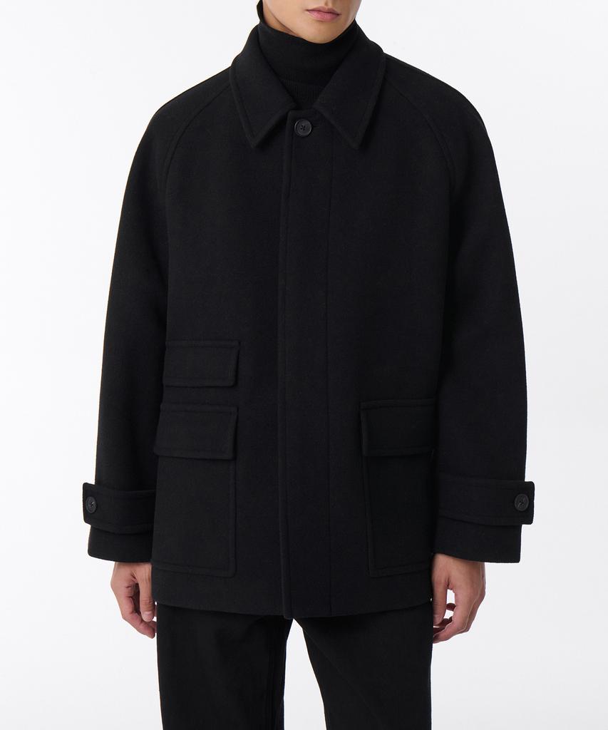 Musinsa Standard Wool Blend Oversized Half Balmacaan Coat [Black]