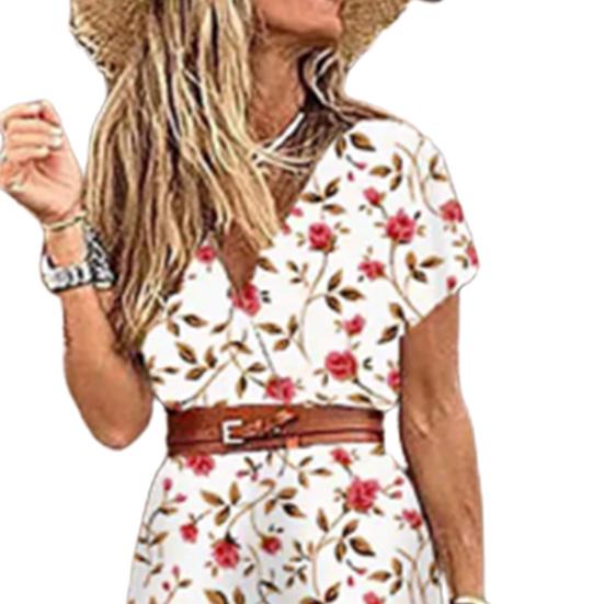 Damen Kleid Blumendruck Gürtel Frühling Sommer Bohemina A-Linie Maxi Kleid Strandbekleidung