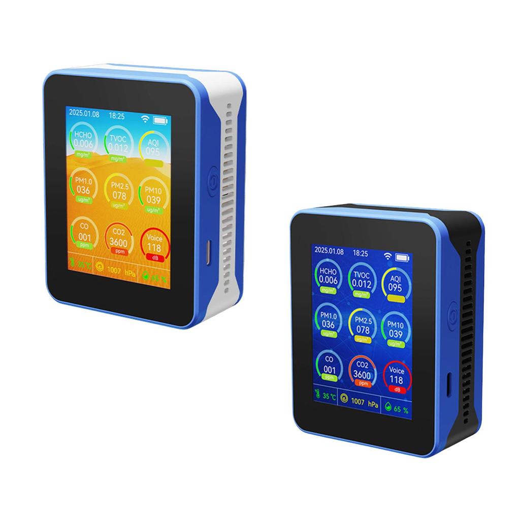 Air Quality Monitor PM2.5 PM1.0 PM10 CO2 Formaldehyde Real Time Display Air Analyzer for Garden House School Greenhouse Yard