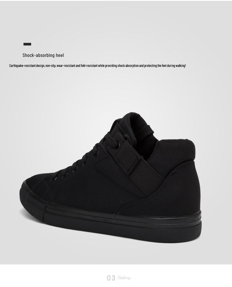 Men's Trendy All-Black Canvas Sneakers for Summer, Work, and Skateboarding.