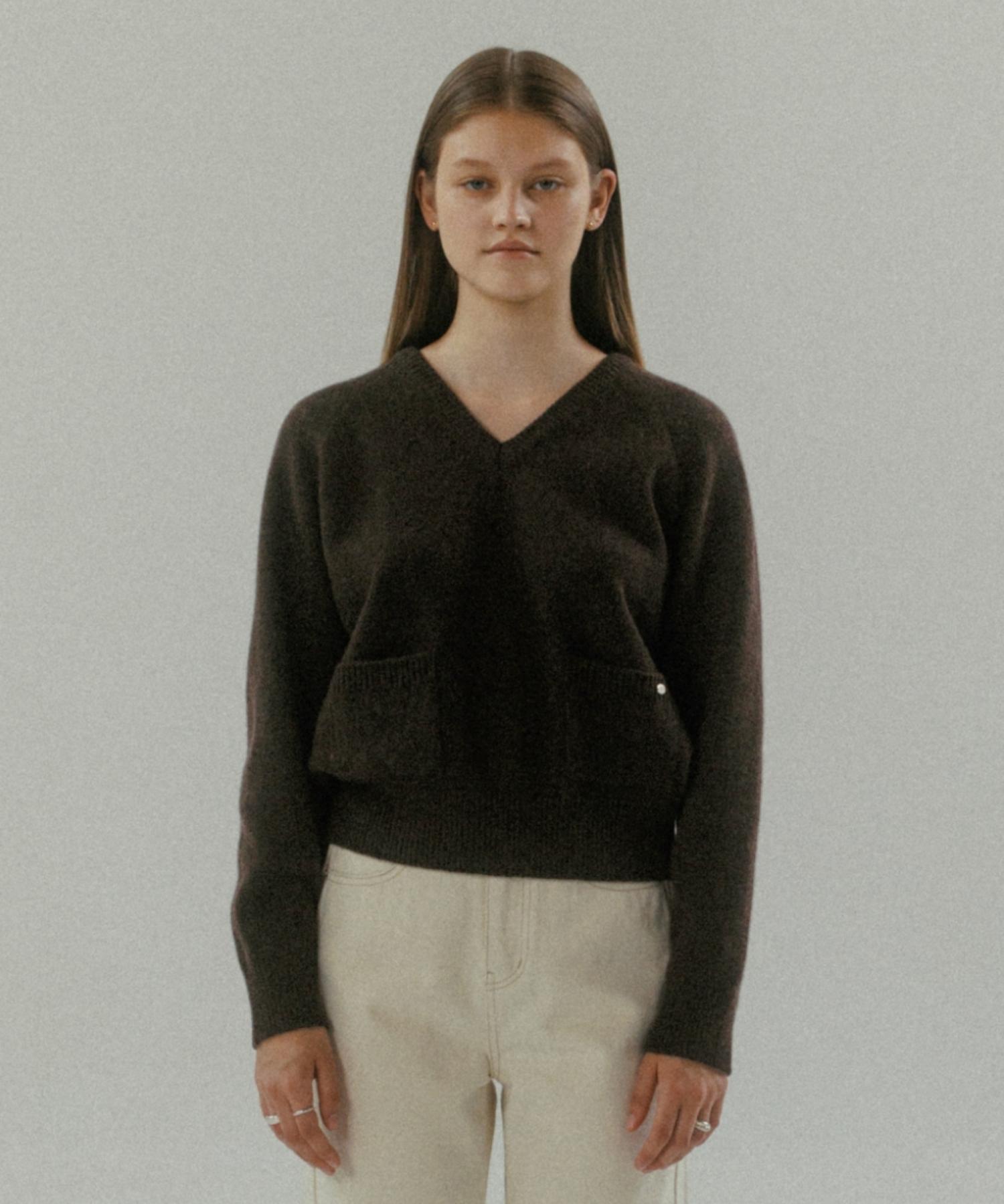 Tudument Wool V-Neck Knit Pullover Brown Brown/Free